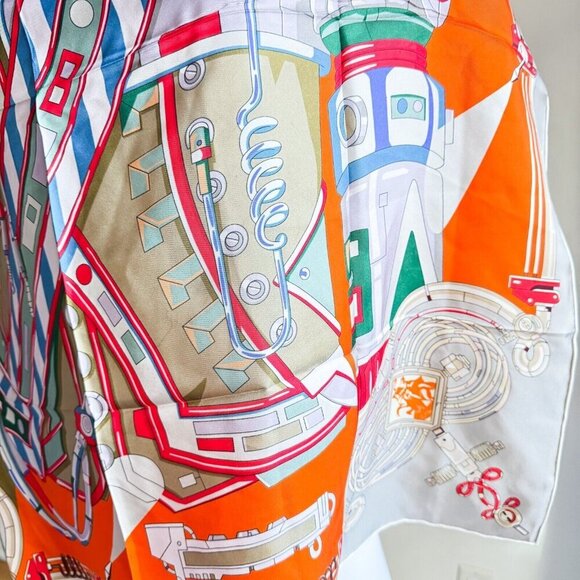 Silk Twill Geometric Print Colourful Hand Rolled Square Scarf - Picture 6 of 10